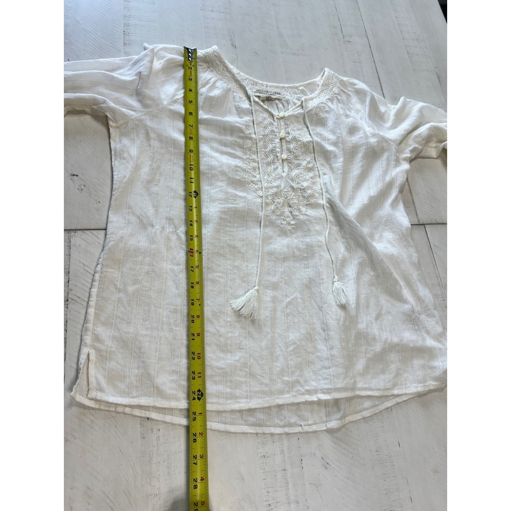 Denim & Supply Ralph Lauren White Cotton Embroidered Peasant Blouse Tassel L - Picture 7 of 7